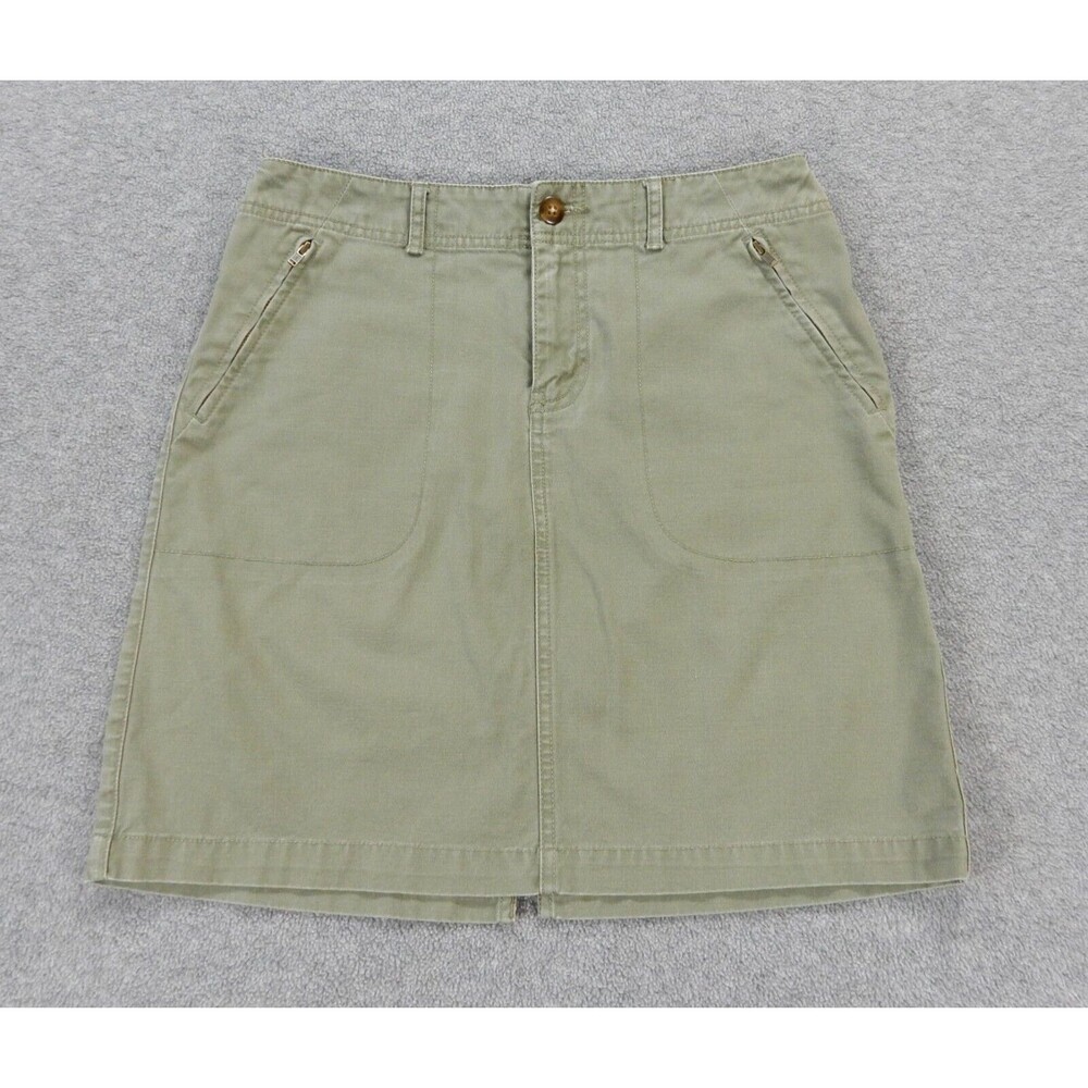 Eddie Bauer Skirt 4 Petite W28 Green Stretch Gorp Cotton Pockets Knee Length